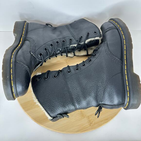 Dr. Martens Aimilita Faux Fur Lined Leather High Boots Black Milled Nappa Size 7 - Picture 8 of 10